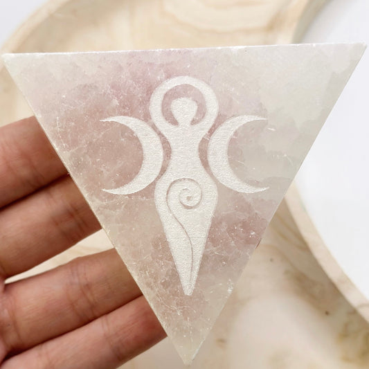 Selenite Moon and Goddess Triangle Charging Plate