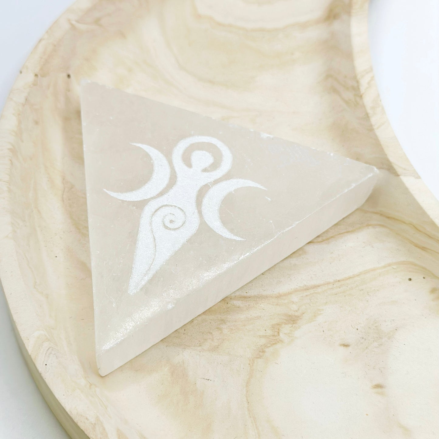 Selenite Moon and Goddess Triangle Charging Plate