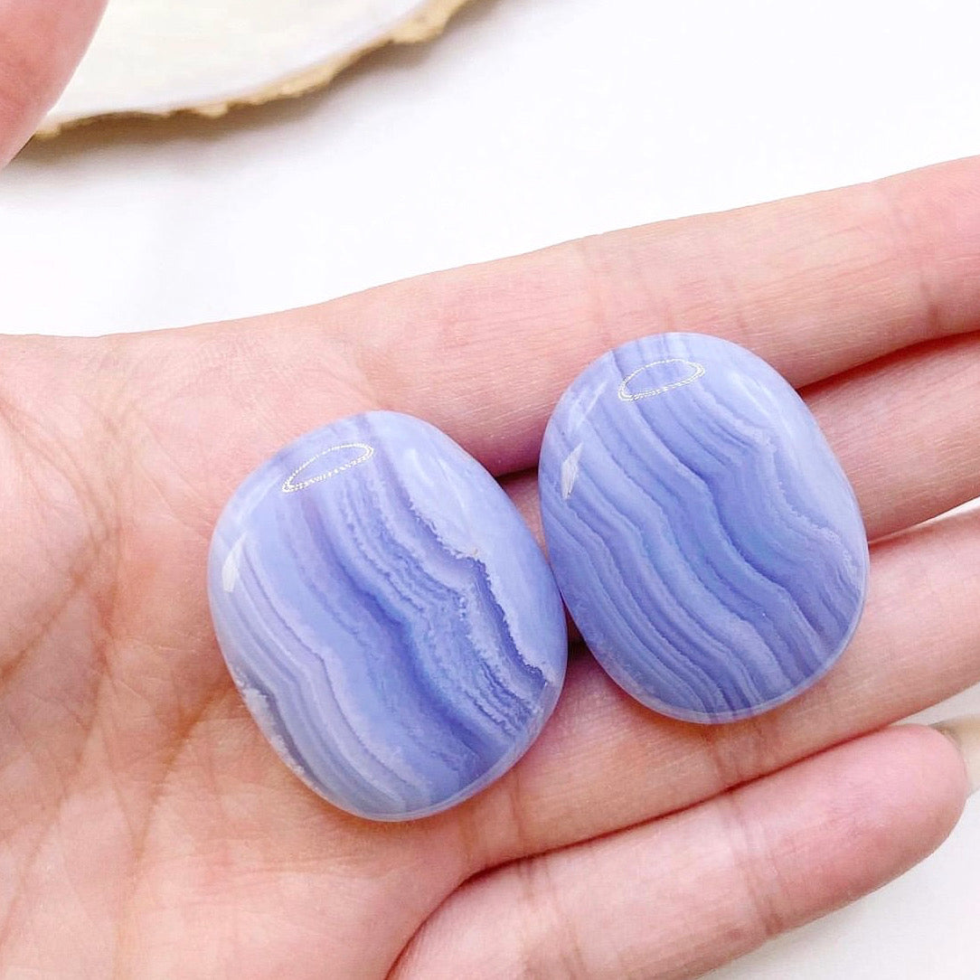 Blue Lace Agate Palm Stone Small