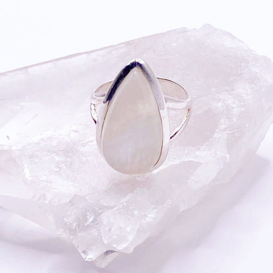 Rainbow Moonstone Tear Drop Ring - Size 7