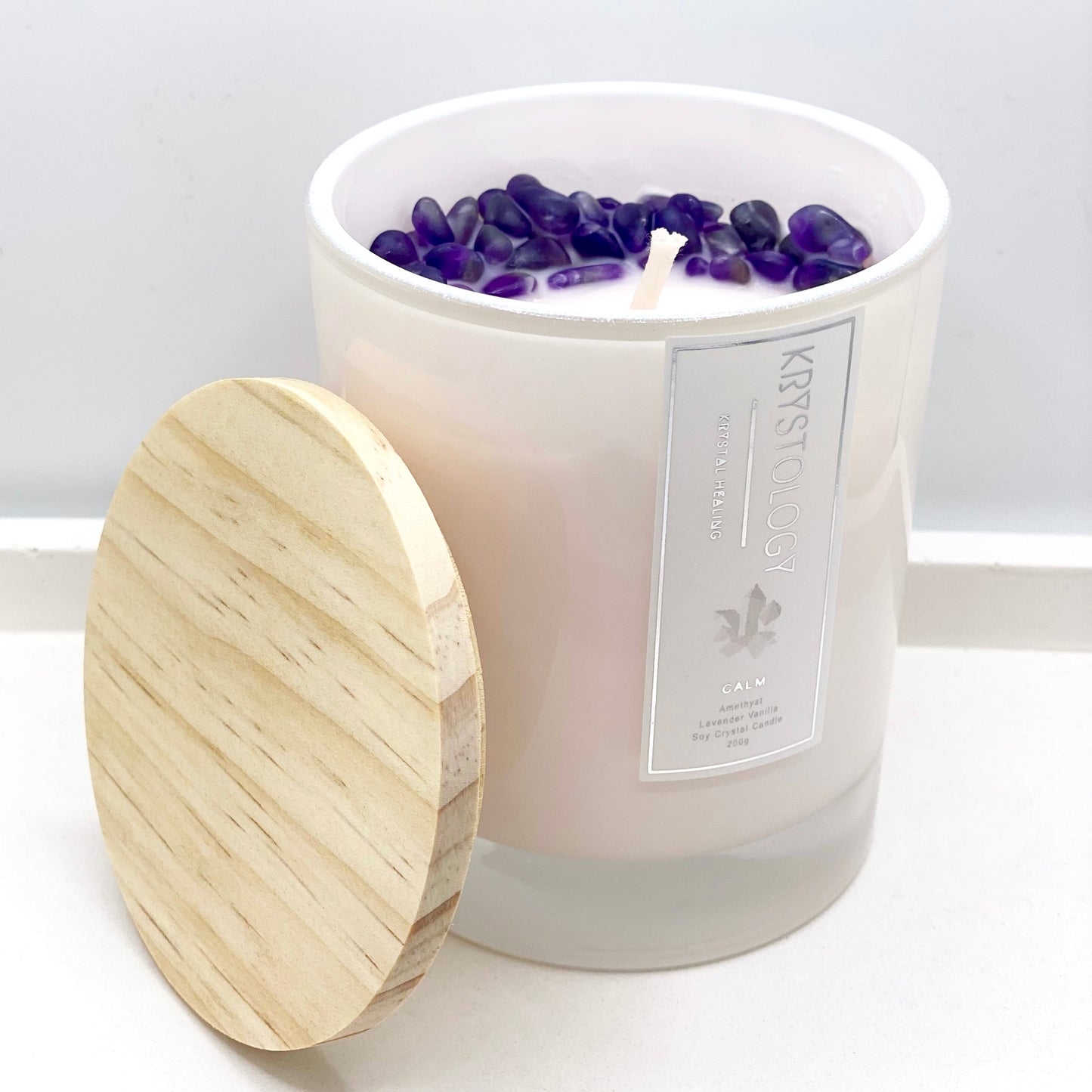 Gemstone Soy Candle - Lavender and Vanilla with Amethyst - Calm