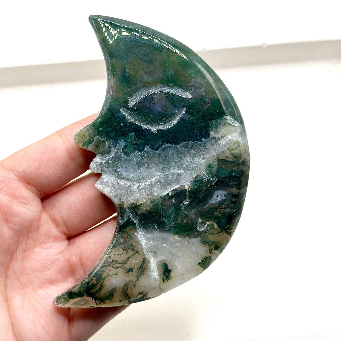 Moss Agate Moon Face