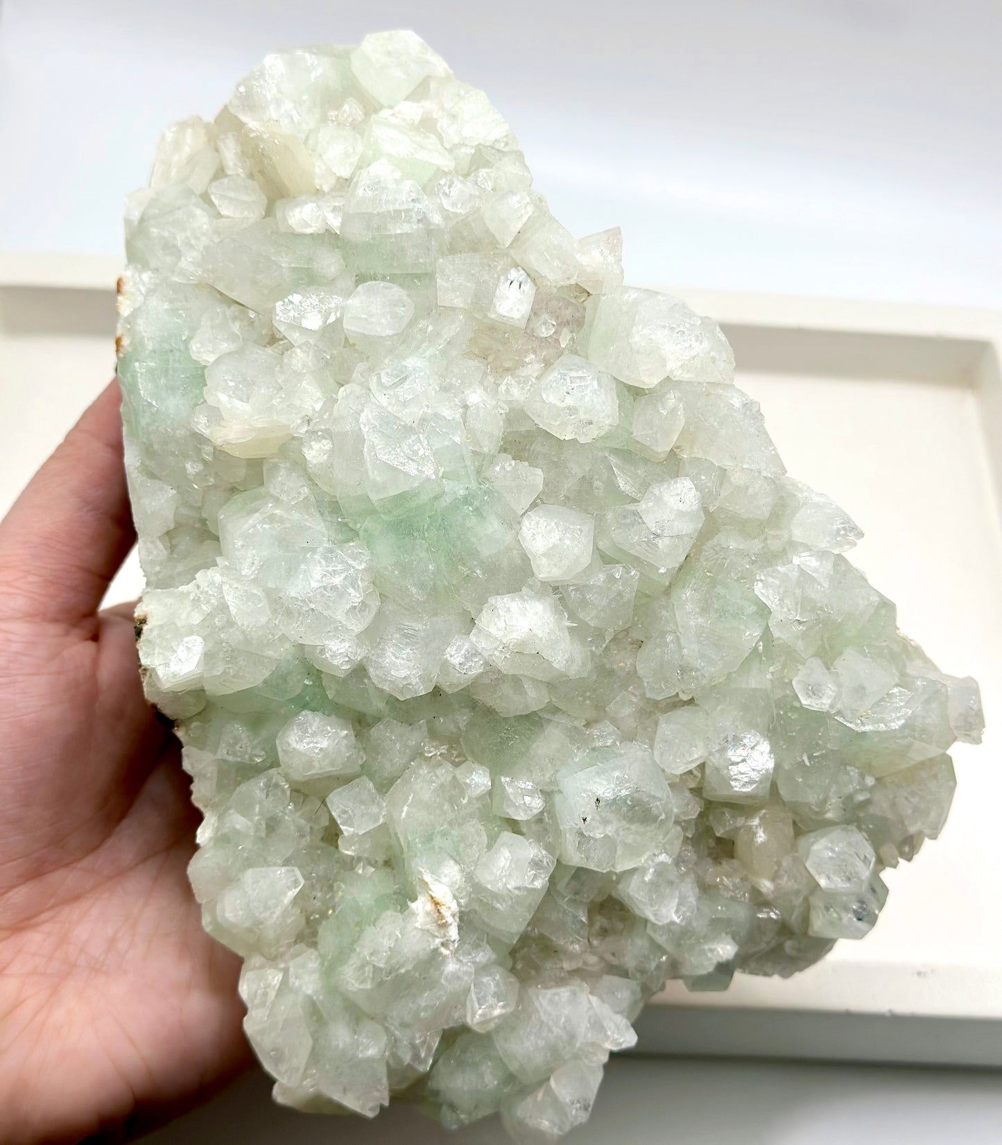 Rare Green Apophyllite Cluster with Peach Stilbite