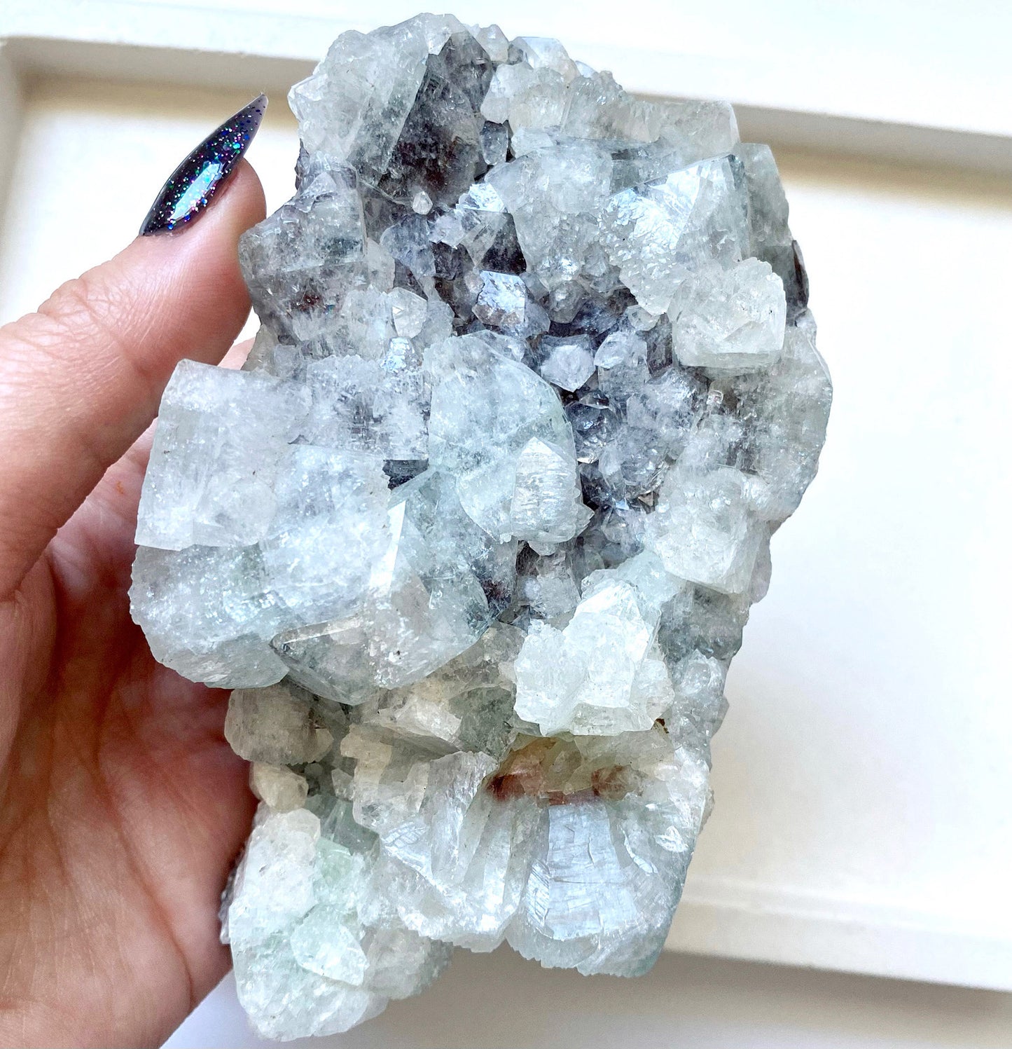 Rare Apophyllite Cluster with Black Chalcedony