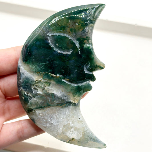 Moss Agate Moon Face