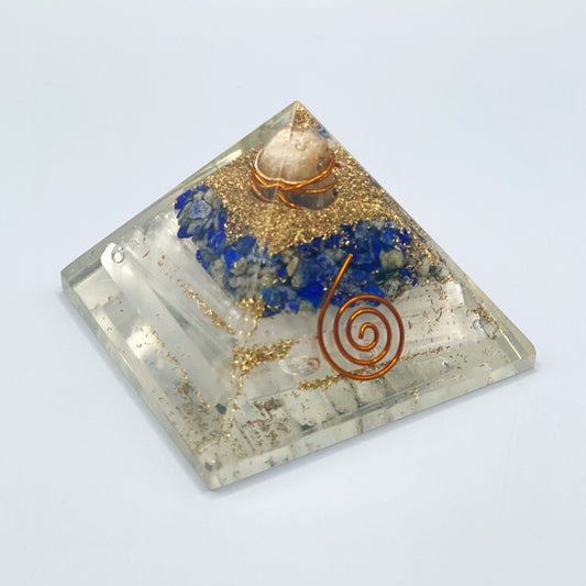 Small Orgonite Pyramid- Selenite and Lapis Lazuli.